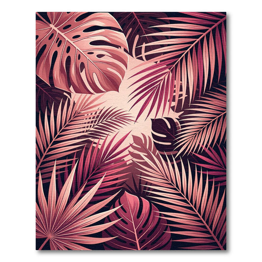 Rose Pink Tropical Jungle Leaves Rug