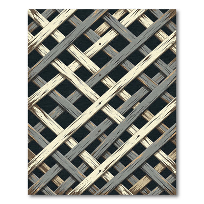 Earthy Gray Cream Woven Lattice Rug