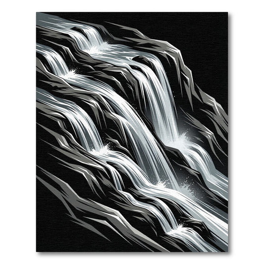 Dynamic Black White Waterfall Cascade Rug