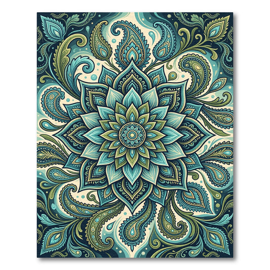Teal Paisley Lotus Flourish Medallion Rug
