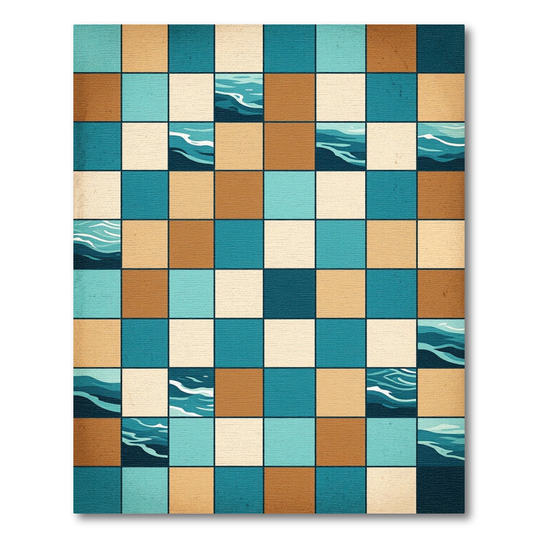 Abstract Tidal Wave Grid Earthy Tones Rug