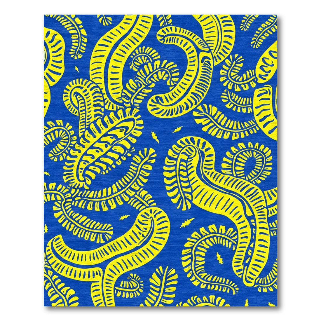 Bold Yellow Curvy Ferns Blue Rug