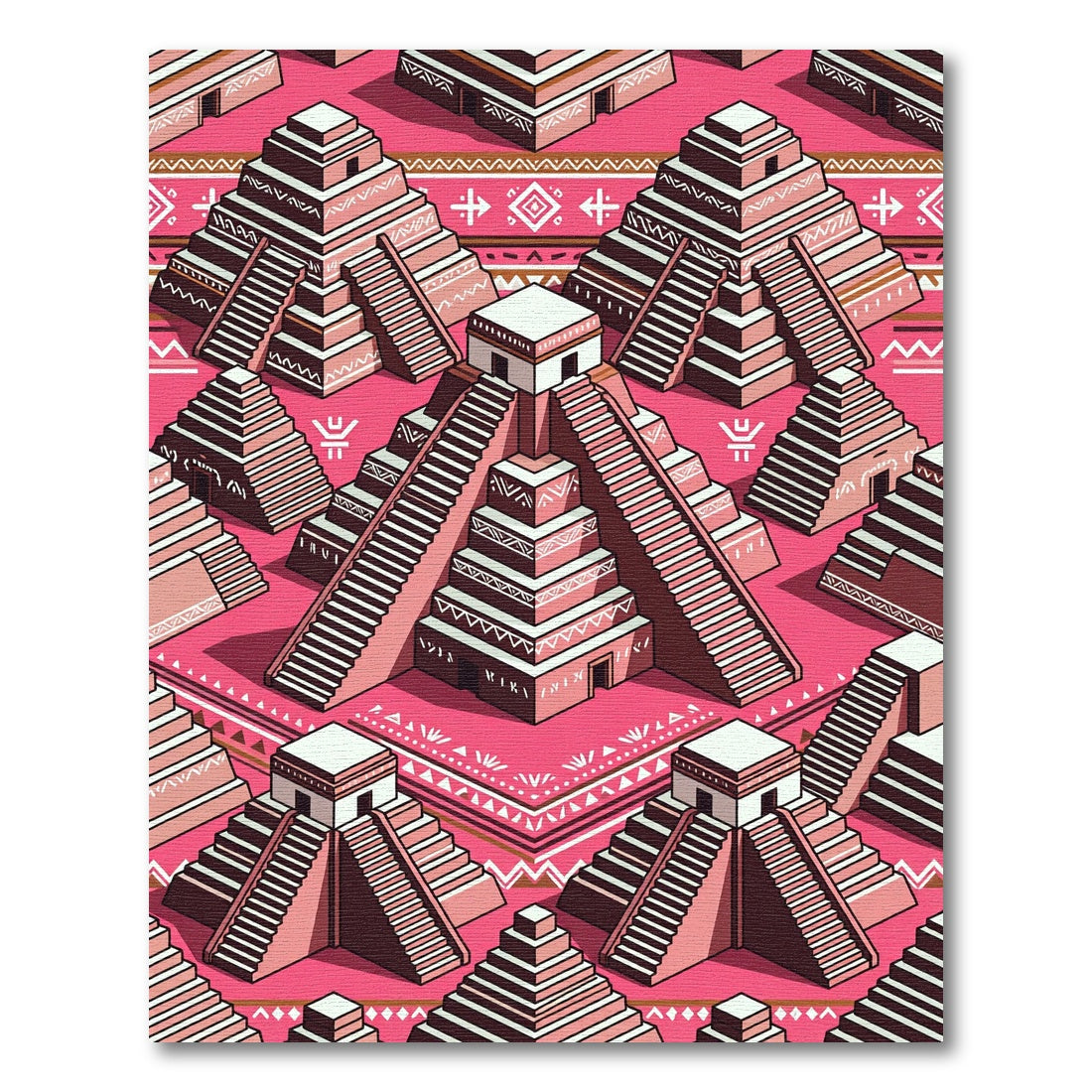 Pink Pyramid Architectural Terrace Motif Rug