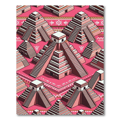 Pink Pyramid Architectural Terrace Motif Rug