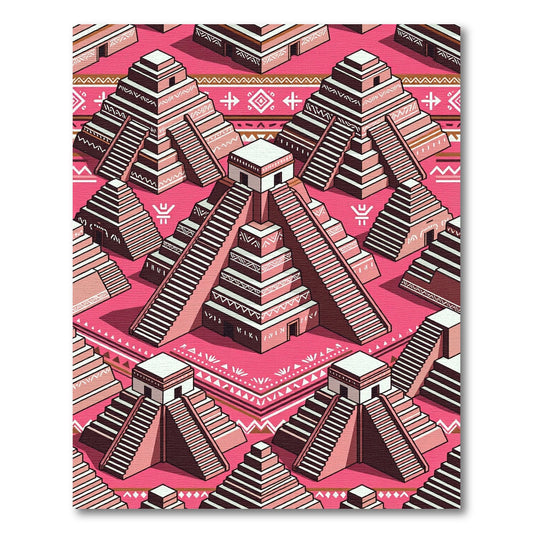 Pink Pyramid Architectural Terrace Motif Rug