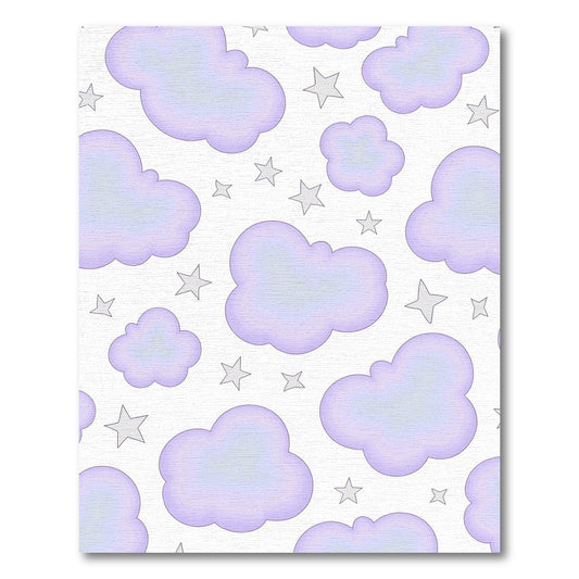 Whimsical Purple Clouds Silver Stars Rug