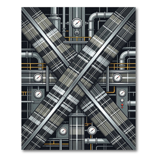 Industrial Plaid Crossing Pipes Rug