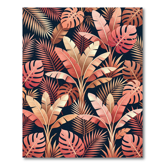 Coral Pink Tropical Jungle Leaves Rug