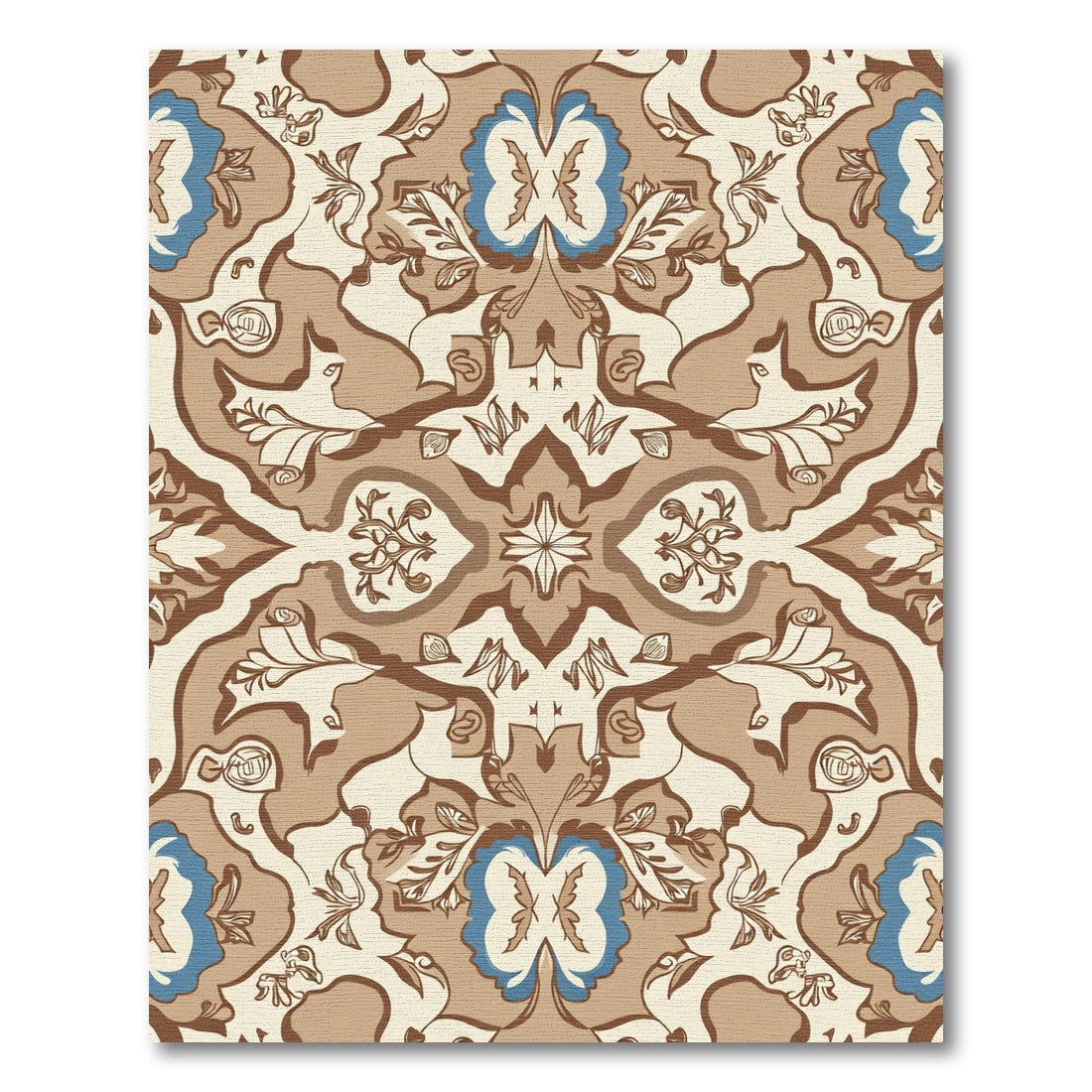 Brown Blue Cream Ornamental Arabesque Rug
