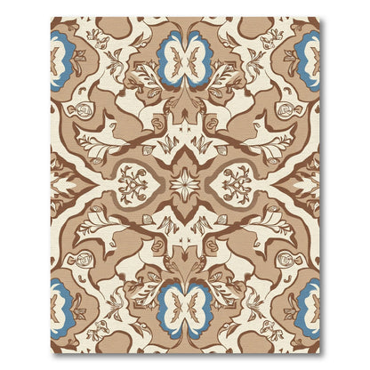 Brown Blue Cream Ornamental Arabesque Rug