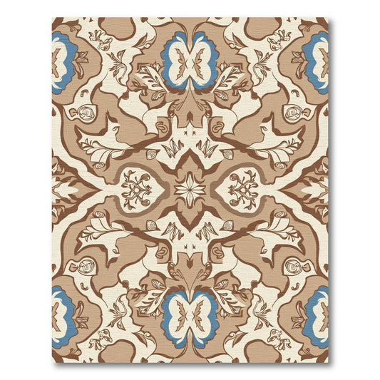 Brown Blue Cream Ornamental Arabesque Rug