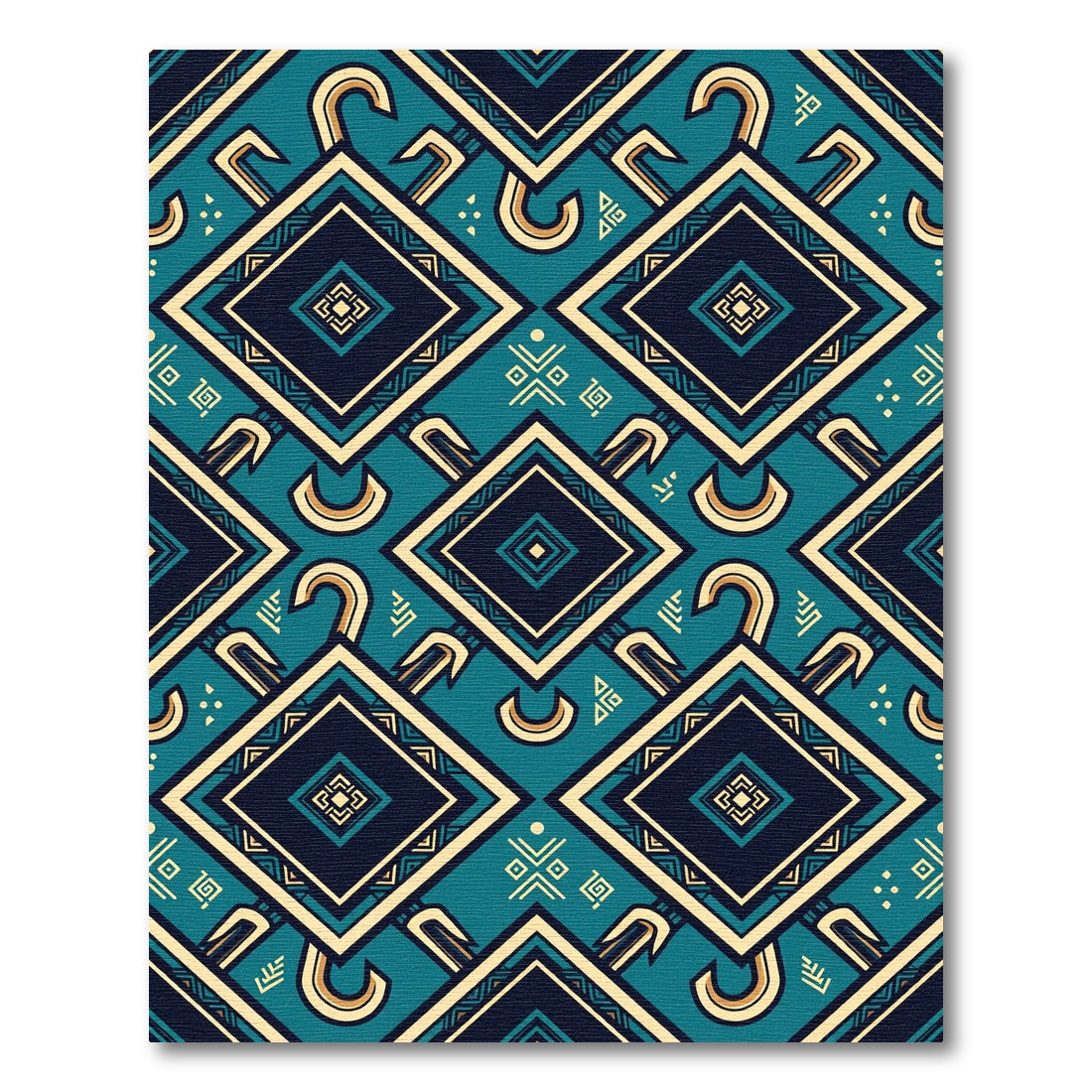 Geometric Teal And Gold Tribal Diamond Rug