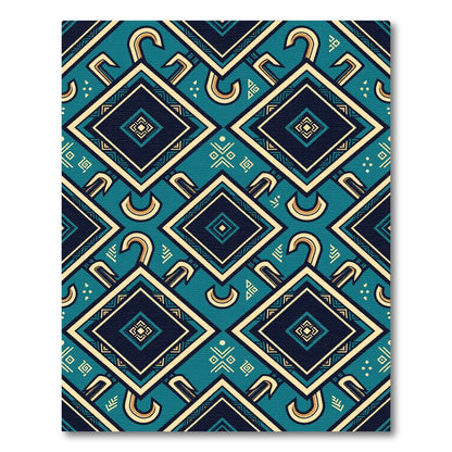 Geometric Teal And Gold Tribal Diamond Rug