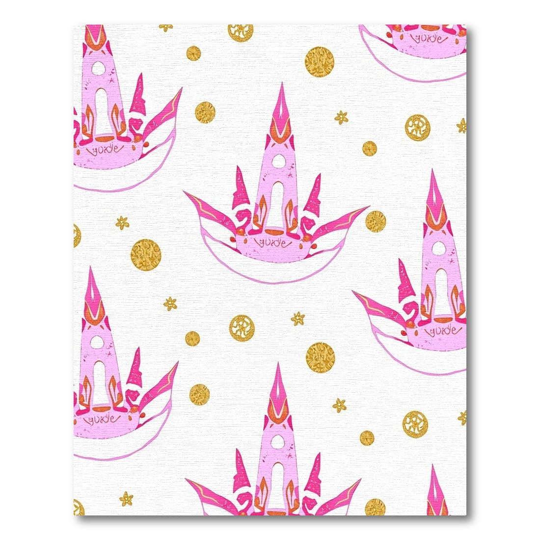 Vibrant Pink Crown Whimsical Gold Medallion Rug