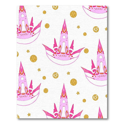 Vibrant Pink Crown Whimsical Gold Medallion Rug