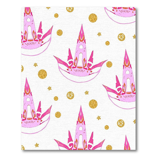 Vibrant Pink Crown Whimsical Gold Medallion Rug