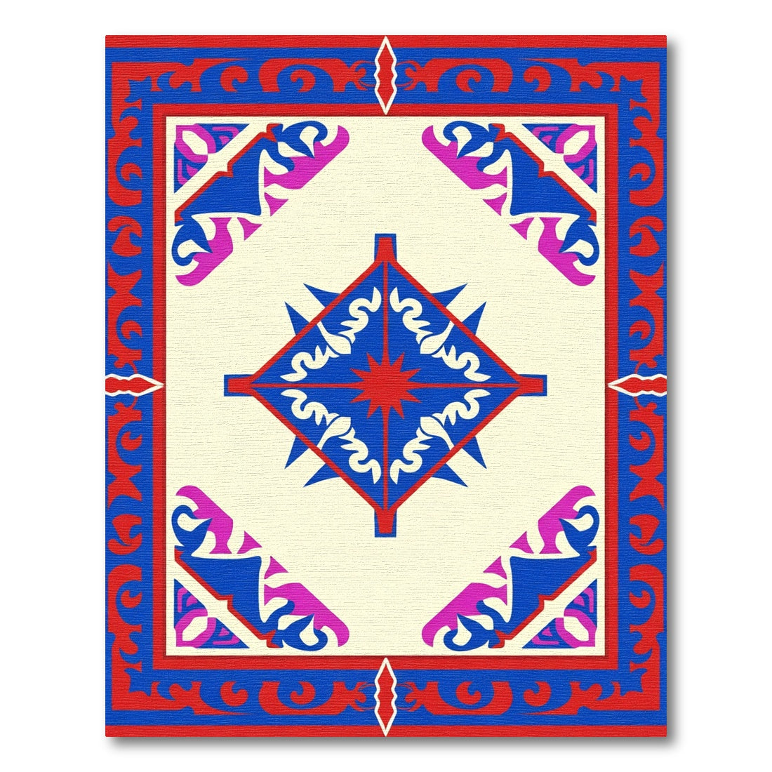 Bold Red Blue Star Diamond Rug