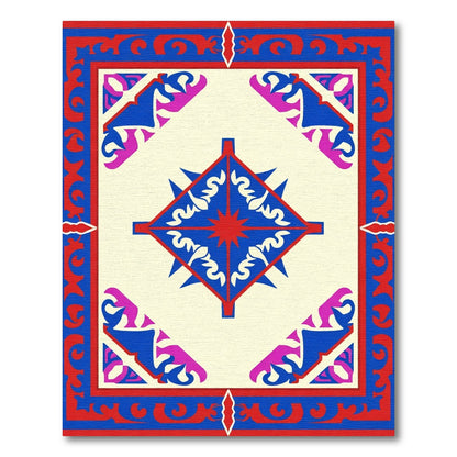 Bold Red Blue Star Diamond Rug