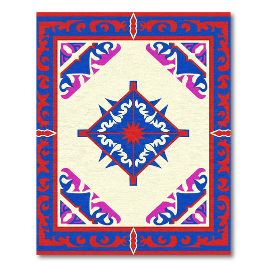 Bold Red Blue Star Diamond Rug