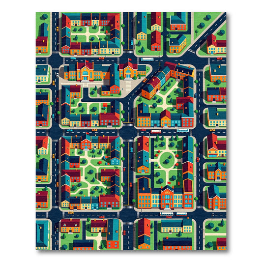 Vibrant Isometric City Neighborhood Rug