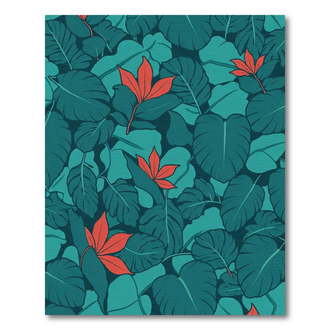 Tropical foliage rich teal orange accents Rug