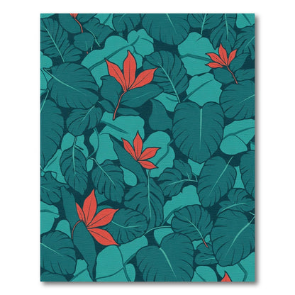 Tropical foliage rich teal orange accents Rug