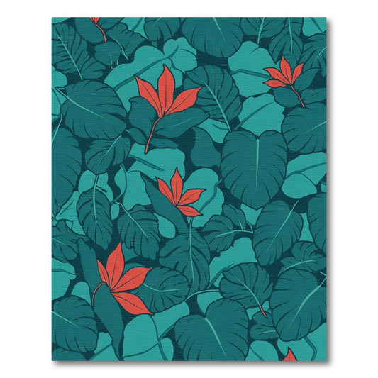 Tropical foliage rich teal orange accents Rug