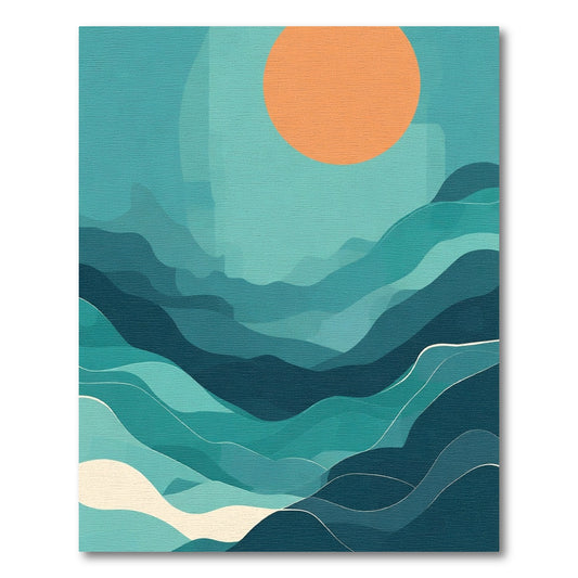 Abstract Orange Sun Teal Waves Rug