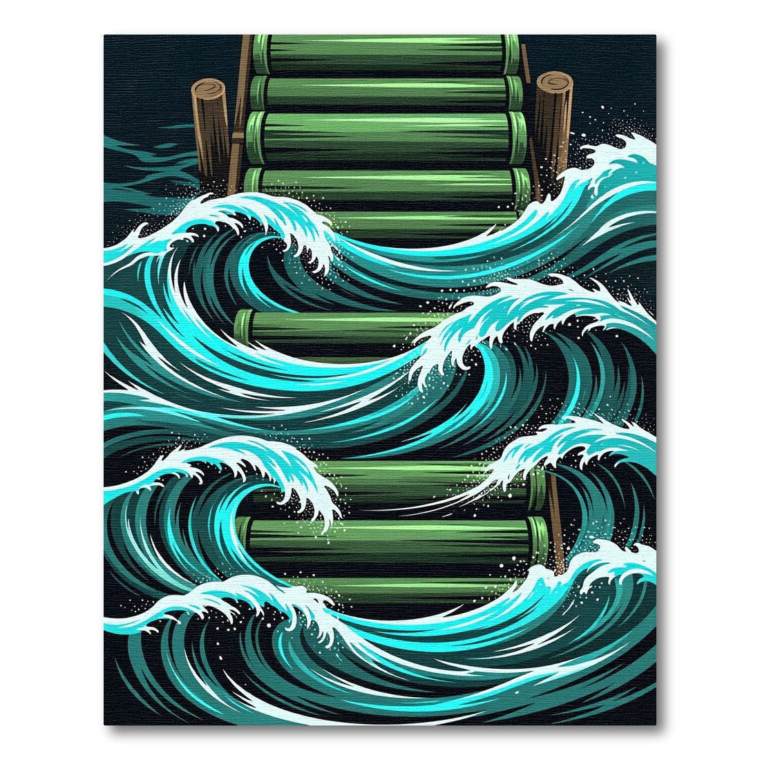 Dynamic Teal Wave Bamboo Pier Art Rug
