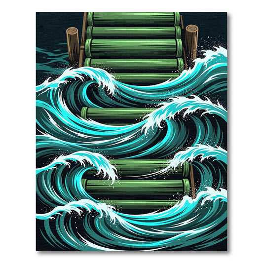 Dynamic Teal Wave Bamboo Pier Art Rug