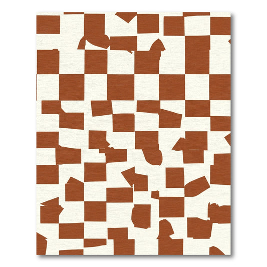Rustic Brown Checker Abstract Squares Rug