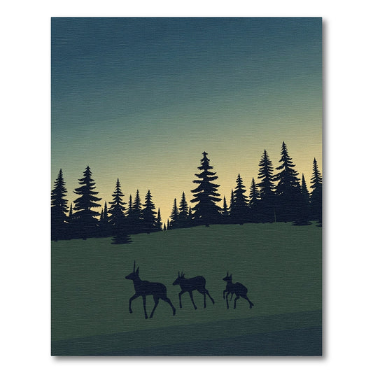 Deep Forest Silhouettes Running Deer Rug