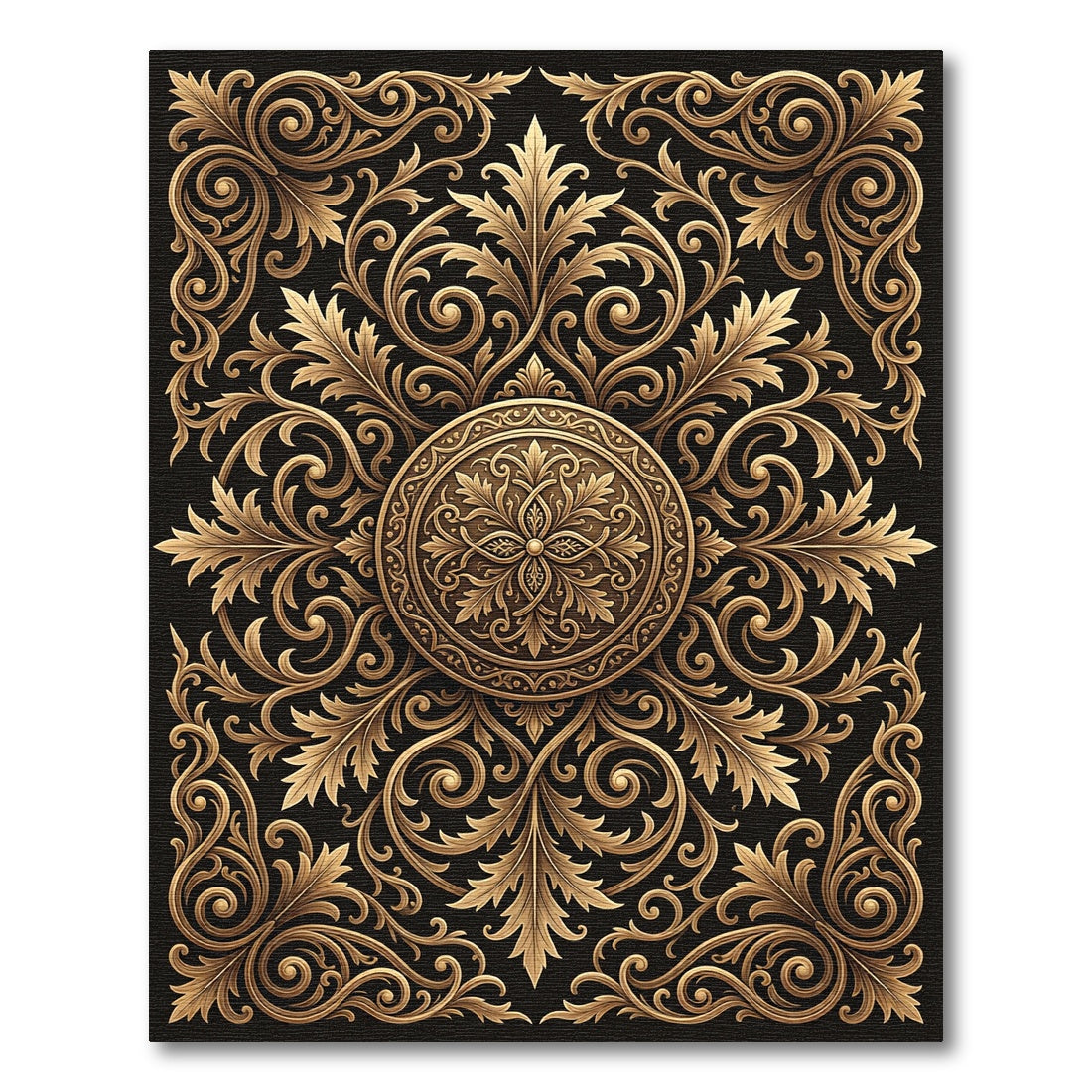 Golden Ornate Floral Swirls Rug