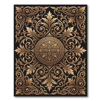 Golden Ornate Floral Swirls Rug