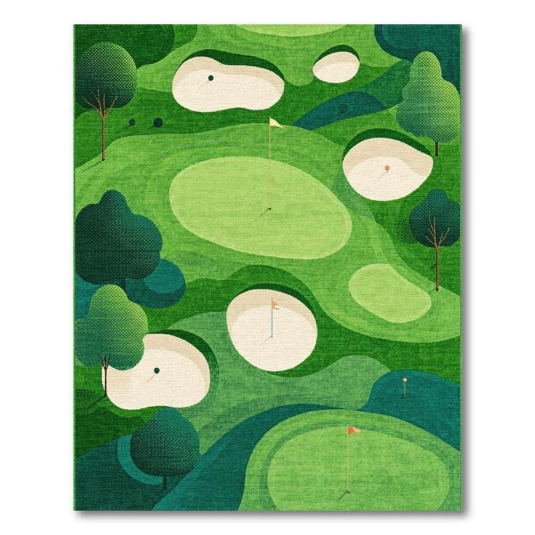 Lush Green Golf Bunkers Trees Rug