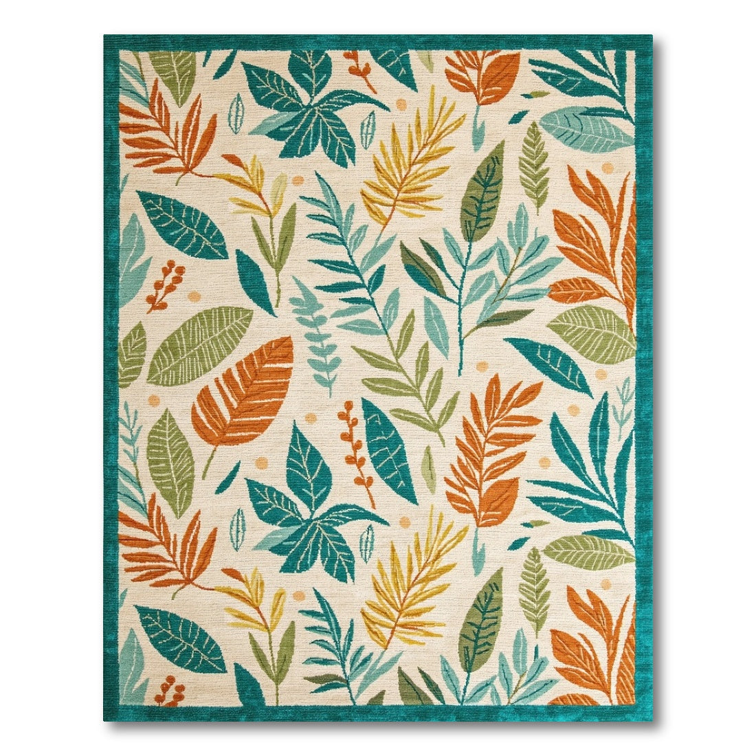 Vibrant Teal and Orange Leaf Rug