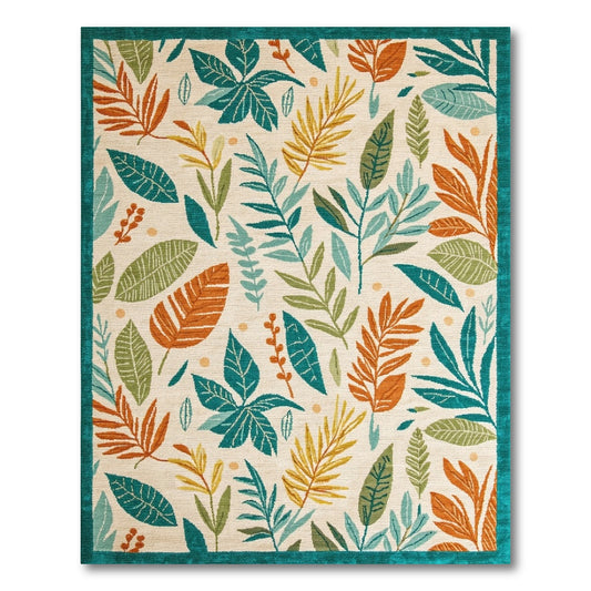 Vibrant Teal and Orange Leaf Rug