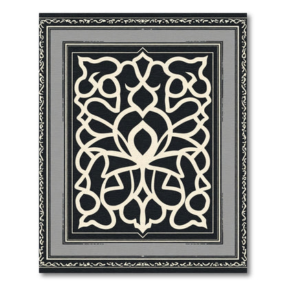 Monochromatic Black Cream Floral Lattice Rug