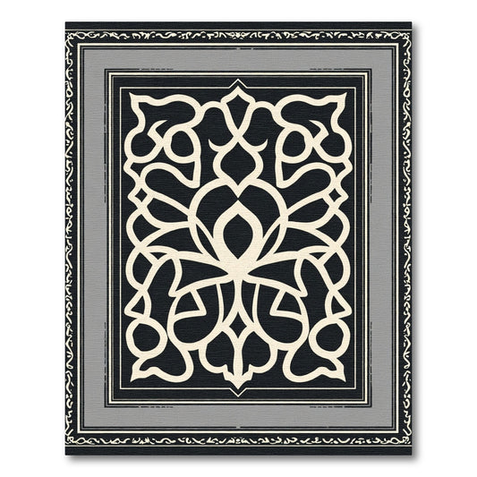 Monochromatic Black Cream Floral Lattice Rug