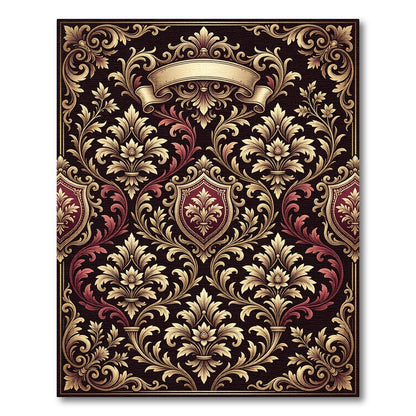Onyx Crimson Floral Crest Scroll Rug