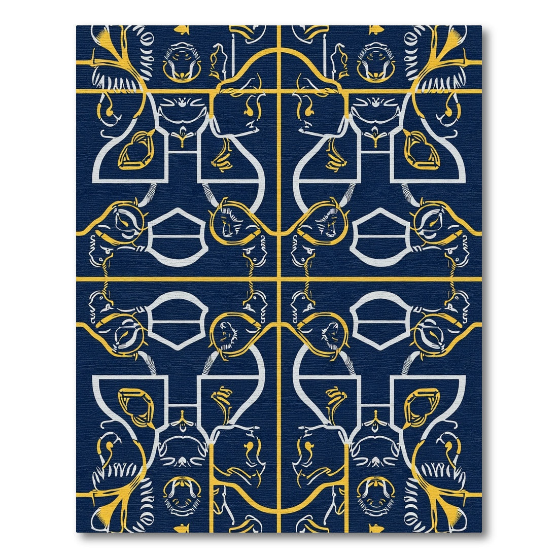 Dark Blue Yellow White Medallion Rug