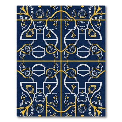 Dark Blue Yellow White Medallion Rug