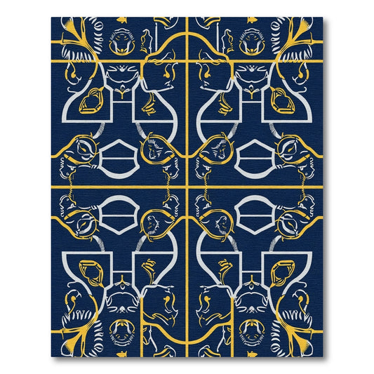 Dark Blue Yellow White Medallion Rug