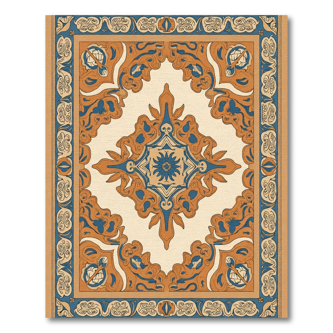 Orange Blue Ornate Central Medallion Rug