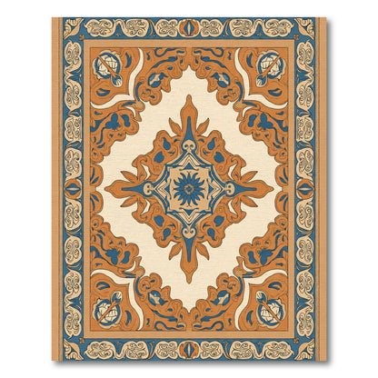 Orange Blue Ornate Central Medallion Rug
