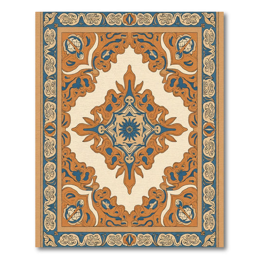Orange Blue Ornate Central Medallion Rug