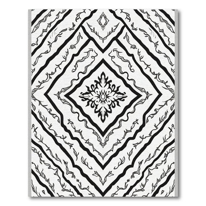 Black White Scroll Medallion Overlay Rug