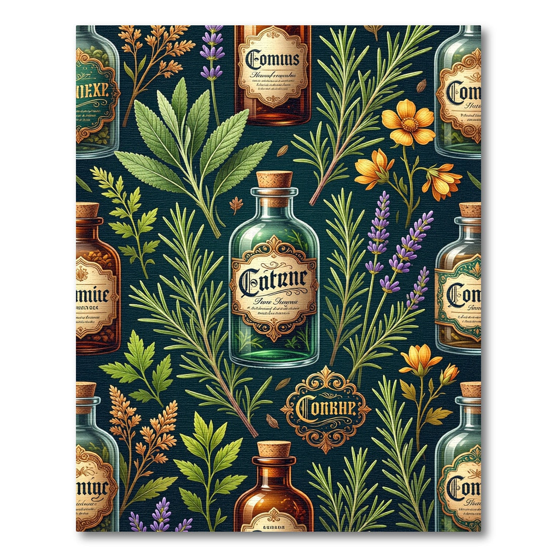 Apothecary Herb Garden Dark Botanical Rug