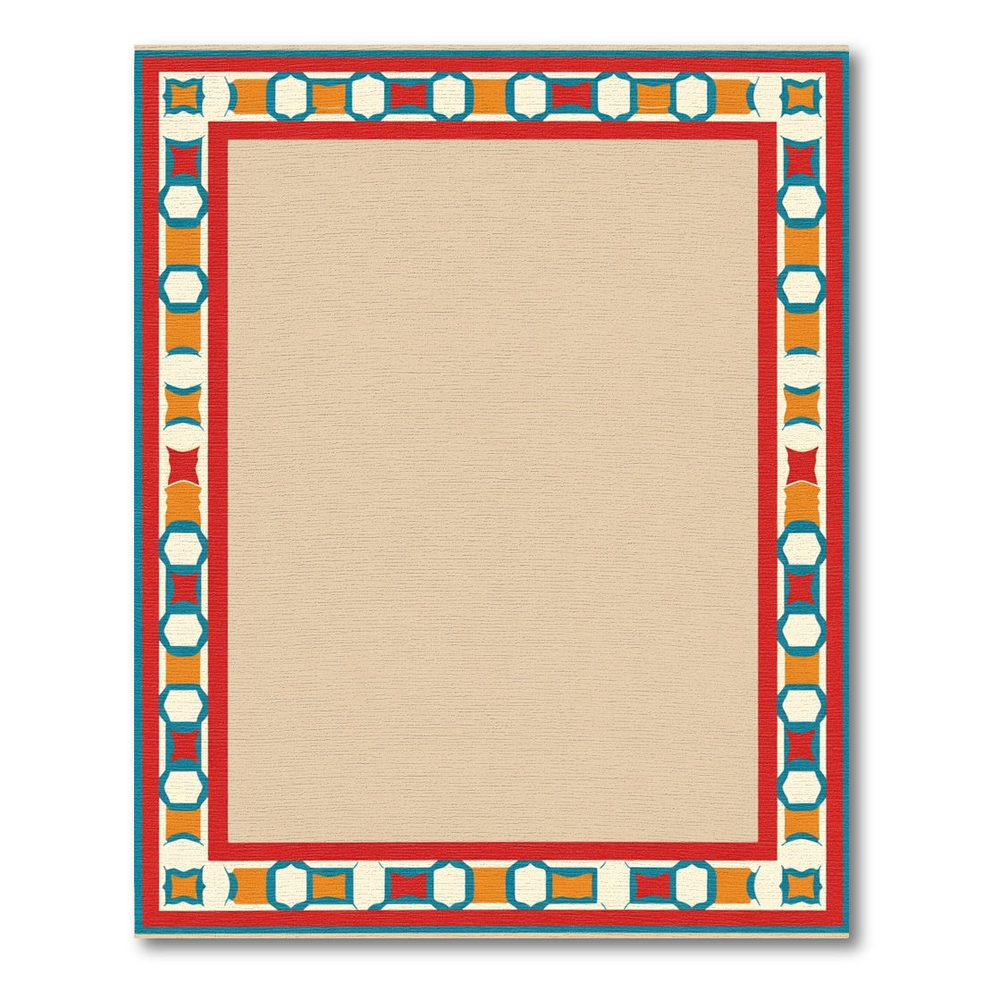 Red Teal Orange Geometric Border Rug
