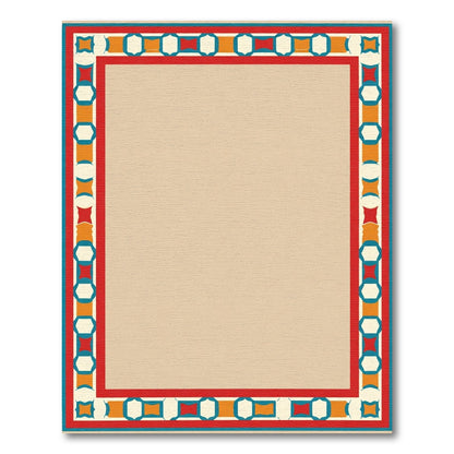 Red Teal Orange Geometric Border Rug
